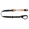 2m adjustable single leg shock absorbing lanyard with snap hooks and energy absorber, shown on a white background.