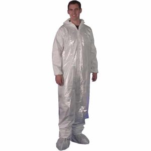 Transparent sleeveless poncho with hood for temporary rain protection.