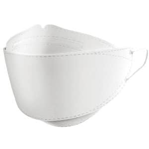 White FFP2 certified disposable respirator with moulded cup shape and elastic headbands.