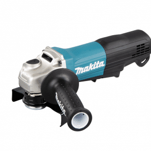 Image showcases the Makita GA5050, a 5-inch, 1300W angle grinder, designed for efficient and robust performance. This tool is presented in Makita's signature teal and black color scheme, emphasizing its durable construction. The GA5050 features a powerful motor for high output power in a more compact tool, making it suitable for a variety of grinding and cutting tasks. It includes a paddle switch with a lock-off for safety, a side handle for increased control, and a tool-less wheel guard for quick adjustments. Ideal for professionals in metalworking, construction, and renovation projects seeking a reliable and versatile grinding solution