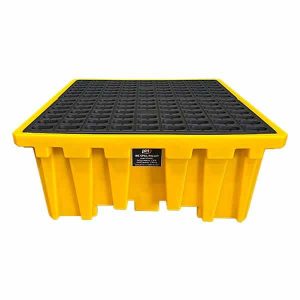 A pH7 IBC Spill Pallet designed for containing leaks and spills from intermediate bulk containers (IBCs). This robust spill pallet is made from high-density polyethylene, offering excellent chemical resistance and durability. It features a large containment capacity to comply with spill prevention regulations, ensuring environmental safety. The pallet includes a grated floor for easy placement and retrieval of IBCs, and is equipped with forklift slots for convenient transport and positioning. Its design prioritizes both functionality and compliance, making it an essential component for safe chemical storage and handling in industrial settings.